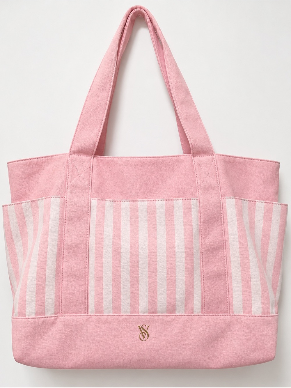 Victoria's Secret Pink and White Striped Canvas Tote